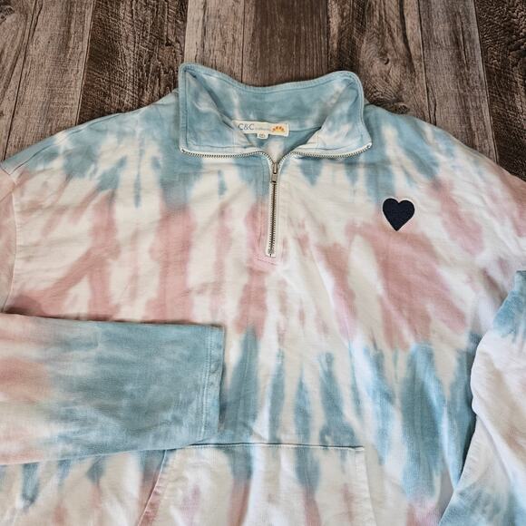 C&C California Womens 1/4 Zip Tie Dye Sweatshirt Beach Fleece 80s 90s Boho Top M - Picture 10 of 16